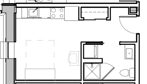 a floor plan of a house with a bedroom and a living room